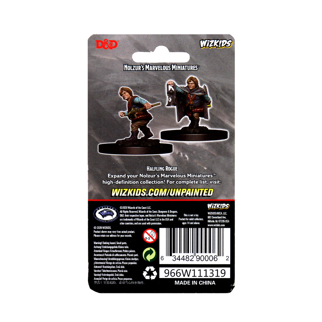 D&D Nolzur’s Marvelous Unpainted Miniatures: Halfling Rogue Back of Packaging