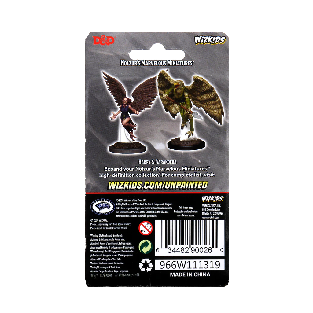 D&D Nolzur’s Marvelous Miniatures: Harpy & Aarakocra Back of Packaging