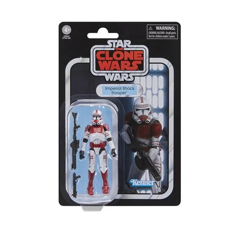 Front view of Star Wars The Vintage Collection Shock Trooper in Kenner cardback packaging