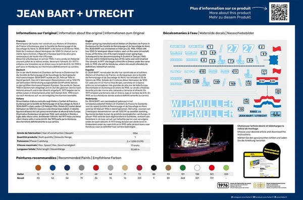 Rear packaging view of Heller Jean Bart and Utrecht model kit displaying decal sheet and color schemes.