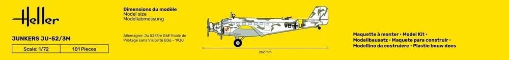 Side box packaging view showing 1/72 scale dimensions and color side-profile illustration.