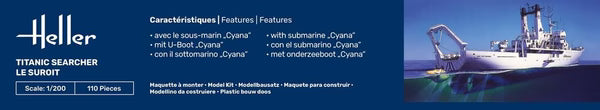 Side box packaging showing 1/200 scale dimensions and features highlighting the included Cyana research submarine.