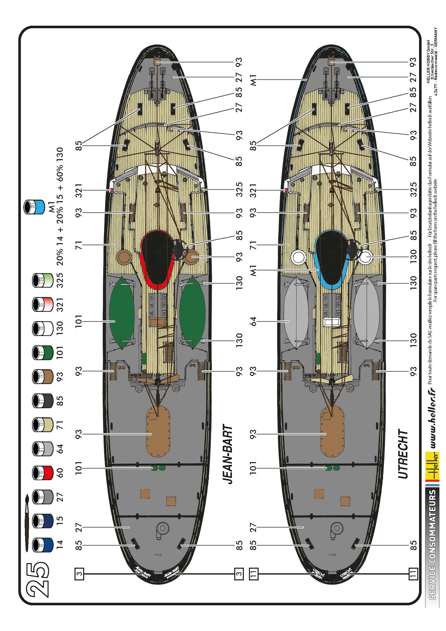 Full top-view painting scheme and rigging layout for Jean Bart and Utrecht twin kit.