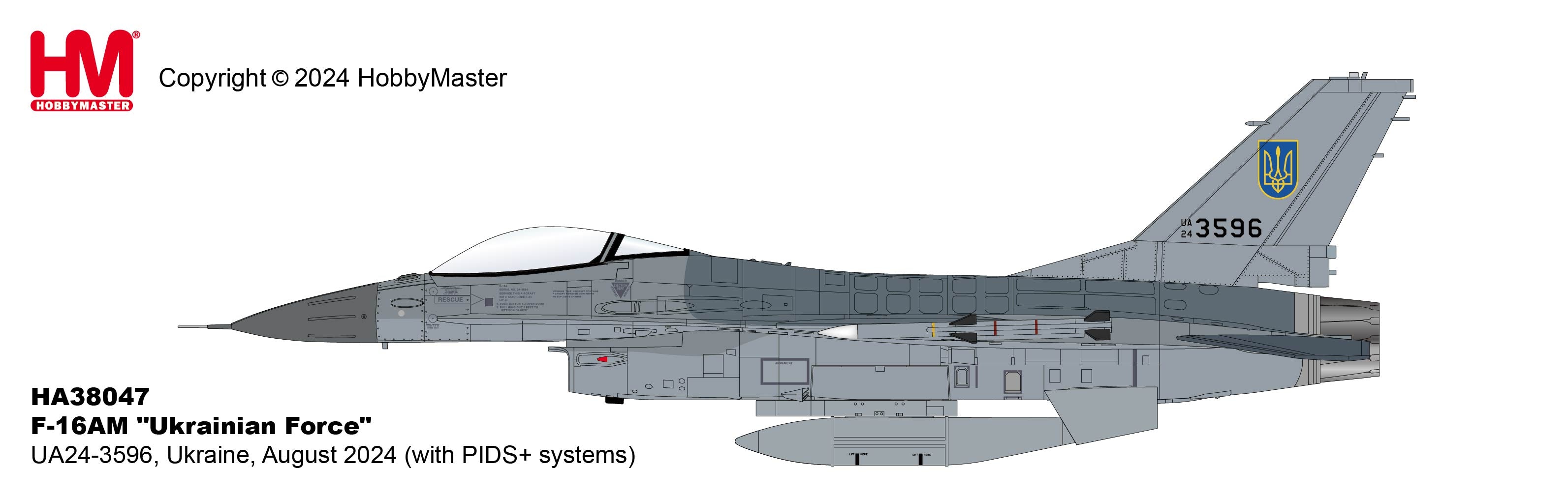 Hobby Master F-16AM Ukrainian Air Force UA24-3596 1:72 Scale Diecast Aircraft Model Illustration