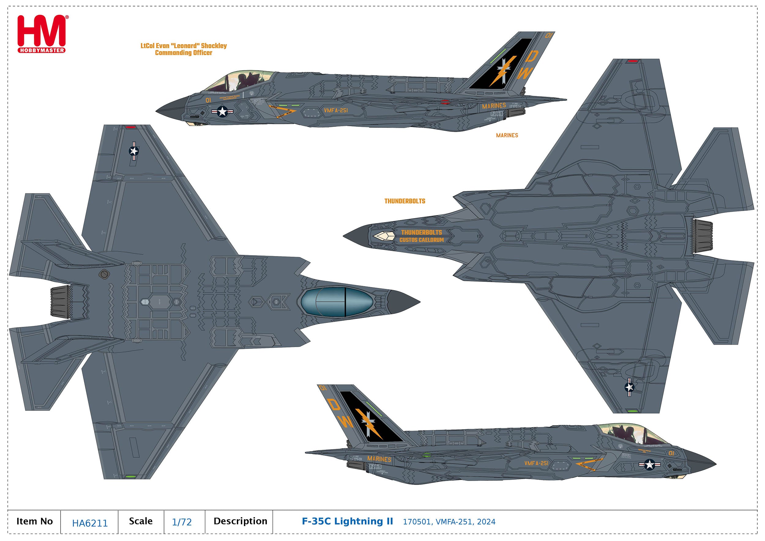 Hobby Master F-35C Lightning II VMFA-251 Markings