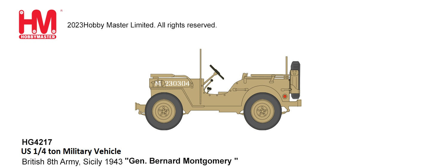Hobby Master 1/4 Ton Jeep British 8th Army 1943 1:72 Scale Diecast Model Illustration