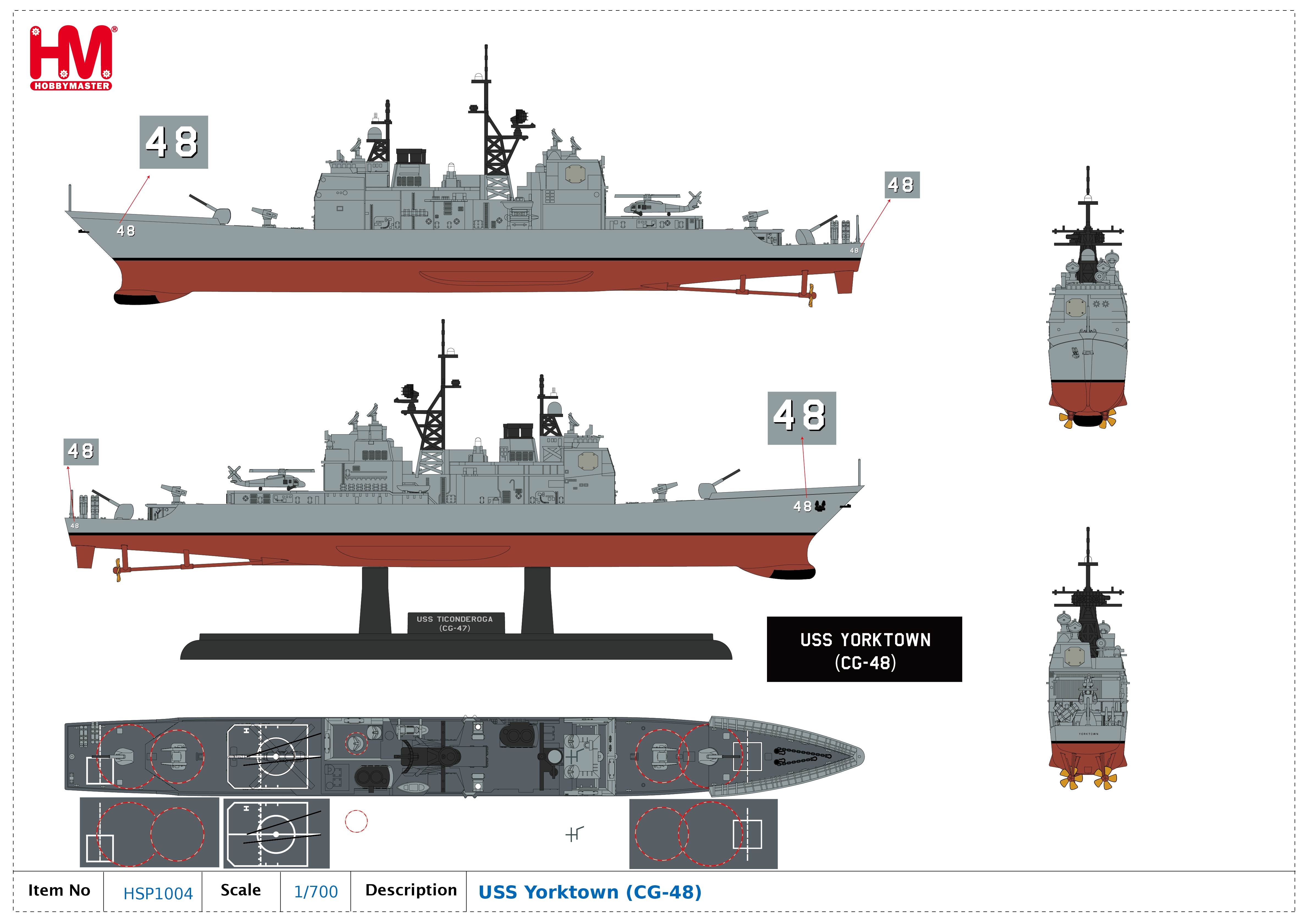 Hobby Master USS Yorktown CG-48 1:700 Scale Diecast Ship Model Markings Illustration