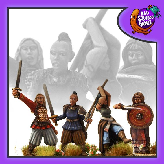 Shieldmaiden Fanatics, 28 mm Scale Model Metal Figures