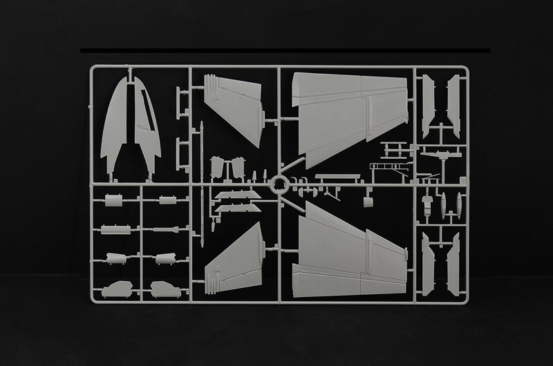 Unassembled wing sections and control surface plastic sprues for the Italeri Super Hornet model kit