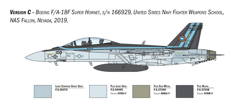 Technical painting guide side view for F/A-18F Super Hornet US Navy Fighter Weapons School 2019