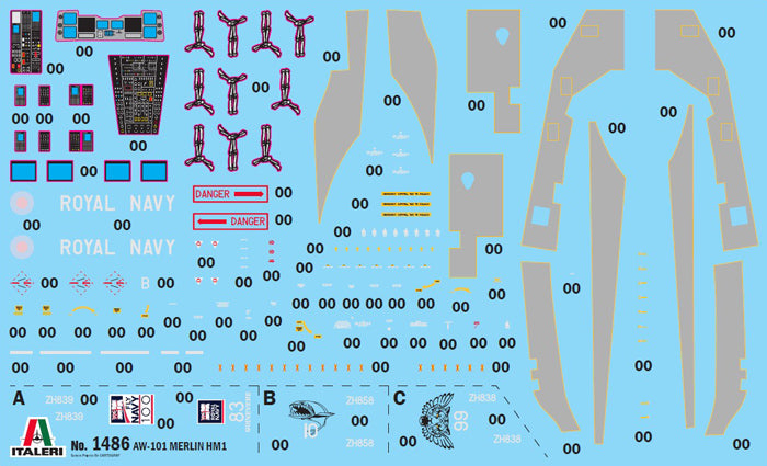 Italeri AW101 Merlin HM.1 1:72 Scale Plastic Model Kit Decals