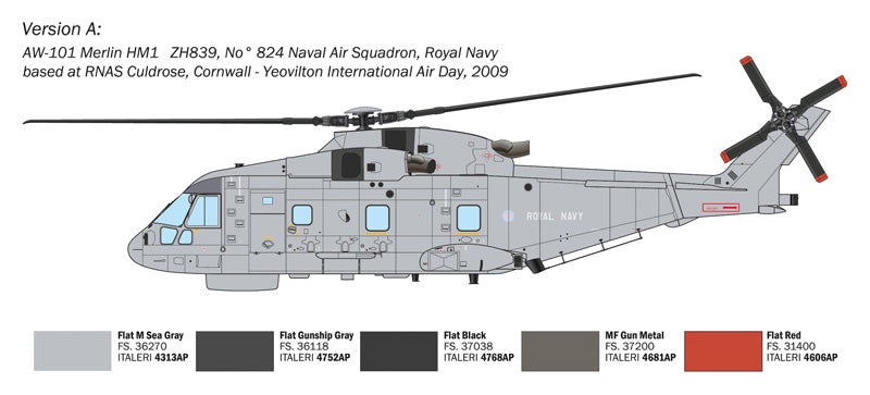 Side View Italeri AW101 Merlin HM.1 1:72 Scale Helicopter Model Version A