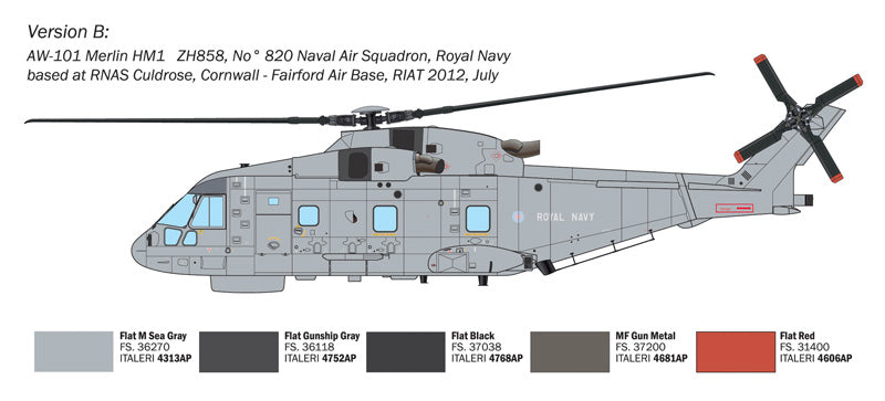Side View Italeri AW101 Merlin HM.1 1:72 Scale Helicopter Model Version B