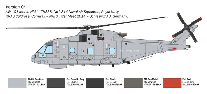 Side View Italeri AW101 Merlin HM.1 1:72 Scale Helicopter Model Version C