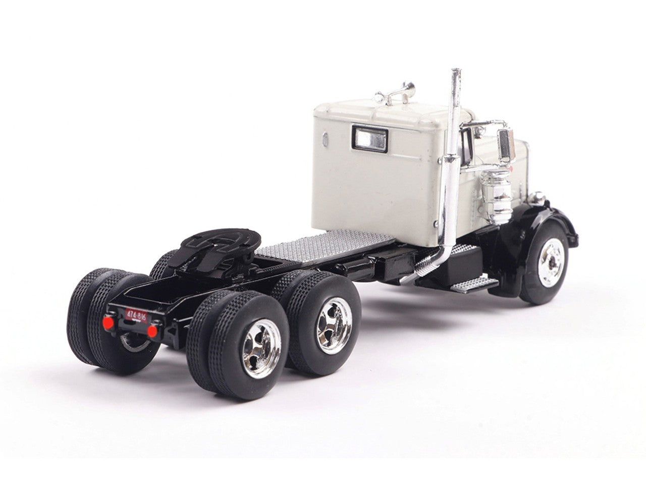 IXO Models 1955 Peterbilt 281 - White w/ Black Fenders 1/64 Scale Diecast Model Right Rear View