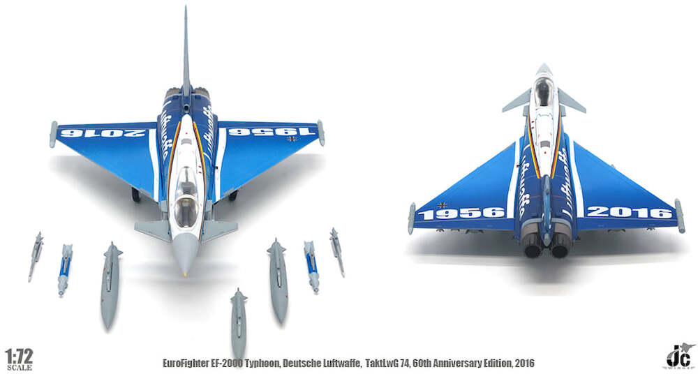 Eurofighter EF2000 Typhoon Luftwaffe TaktLwG 74 60th Anniversary 2016, 1:72 Scale Diecast Model Front View Weapons