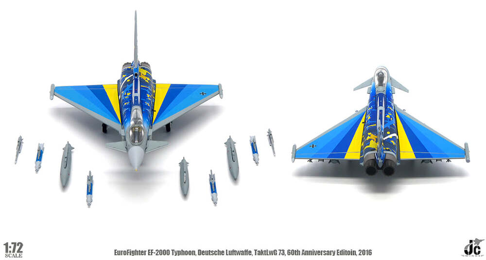 Eurofighter EF2000 Typhoon Luftwaffe TaktLwG 73 “Steinhoff” 60th Anniversary 2019, 1:72 Scale Diecast Model Front View with Weapons