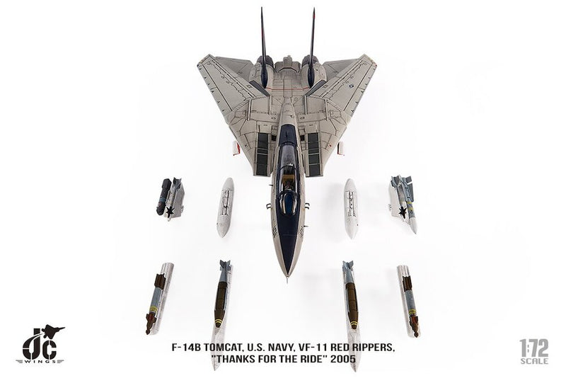 Grumman F-14B Tomcat VF-11 “Red Rippers” THANKS FOR THE RIDE 2005, 1:72 Scale Diecast Model Weapons Load Out