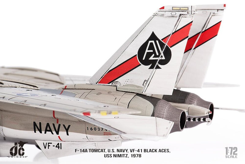 Grumman F-14A Tomcat VF-41 “Black Aces” USS Nimitz 1978, 1:72 Scale Diecast Model Tail Close Up
