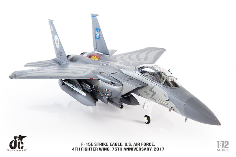 McDonnell Douglas F-15E Strike Eagle 4th Fighter Wing 2017, 1:72 Scale Diecast Model right Front View
