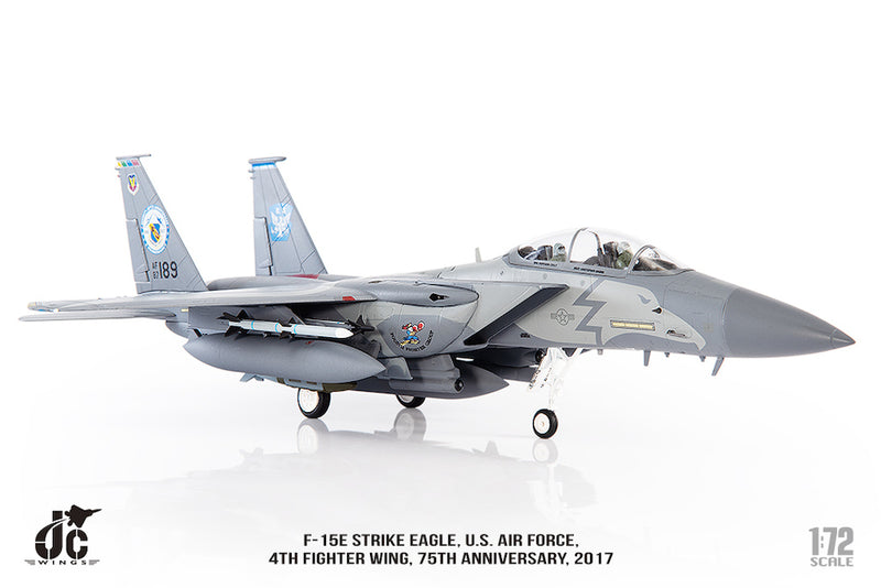 McDonnell Douglas F-15E Strike Eagle 4th Fighter Wing 2017, 1:72 Scale Diecast Model Right Front View