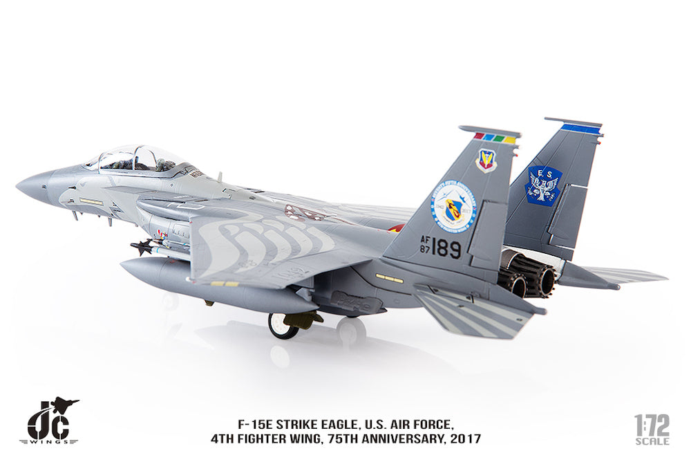 McDonnell Douglas F-15E Strike Eagle 4th Fighter Wing 2017, 1:72 Scale Diecast Model Left Rear View