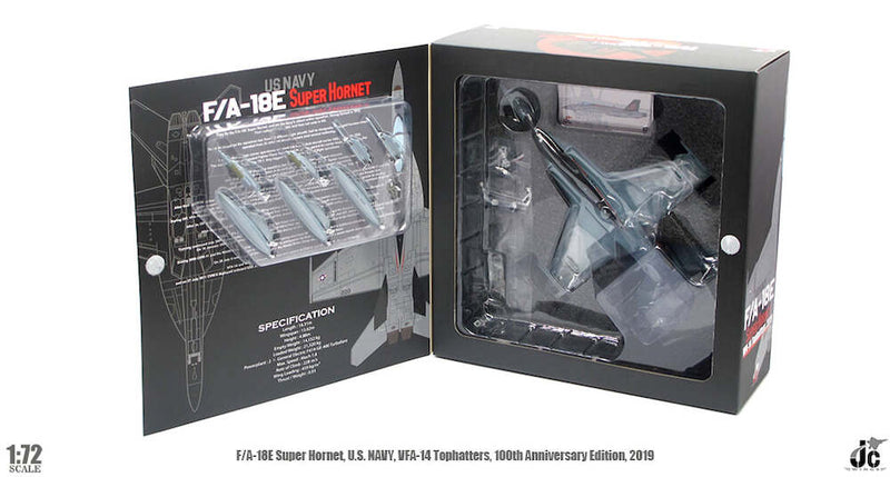 Boeing F/A-18E Super Hornet, VFA-14 Tophatters, 100th Anniversary, 2019, 1:72 Scale Diecast Model Interior of Package