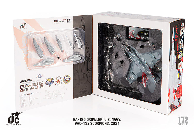 Boeing EA-18G Growler VAQ-132 “Scorpions” 2021, 1:72 Scale Diecast Model Contents