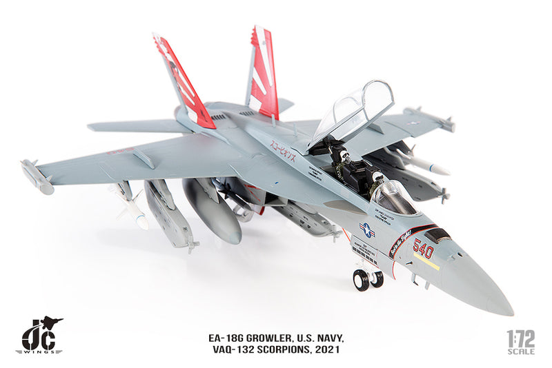 Boeing EA-18G Growler VAQ-132 “Scorpions” 2021, 1:72 Scale Diecast Model Right Front View Open Canopy