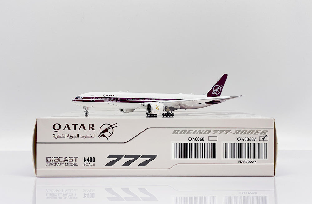 Boeing 777-300ER Qatar Airways “Retro Livery” (A7-BAC) Flaps Down, 1:400 Scale Diecast Model With Box