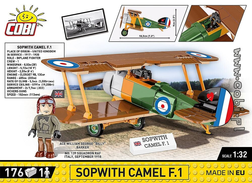 Sopwith F.1 Camel, 176 Piece 1:32 Scale Block Kit Back of Box