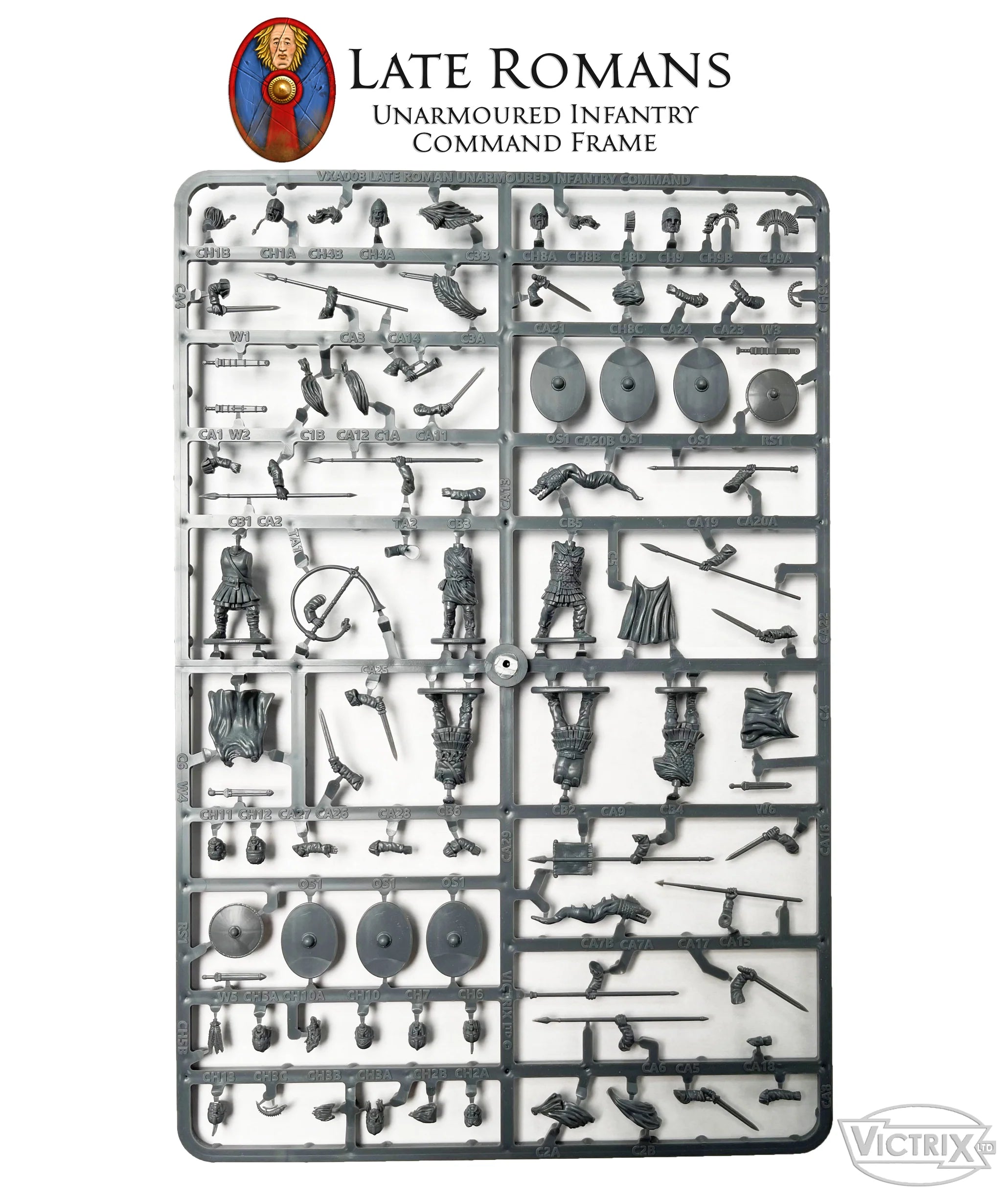 Late Roman Unarmored Infantry, 28 mm Scale Model Plastic Figures Example Command Frame