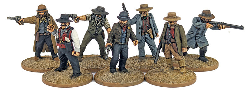 Front view Dead Man’s Hand Lawmen 28mm scale miniatures faction set