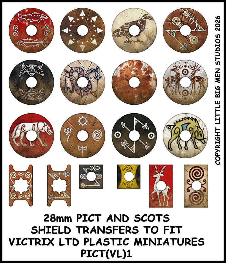 Little Big Men Studios Sheet 1 Pict and Scots shield transfers for Victrix Ltd plastic miniatures