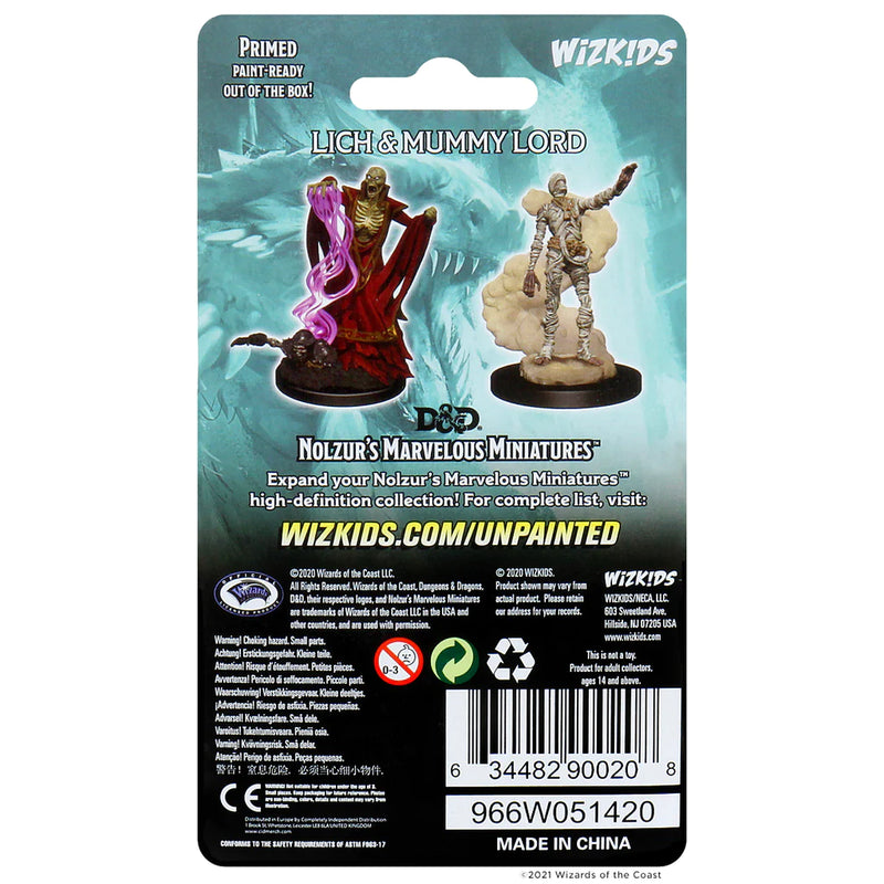 D&D Nolzur’s Marvelous Unpainted Miniatures: Lich & Mummy Lord Back of Package