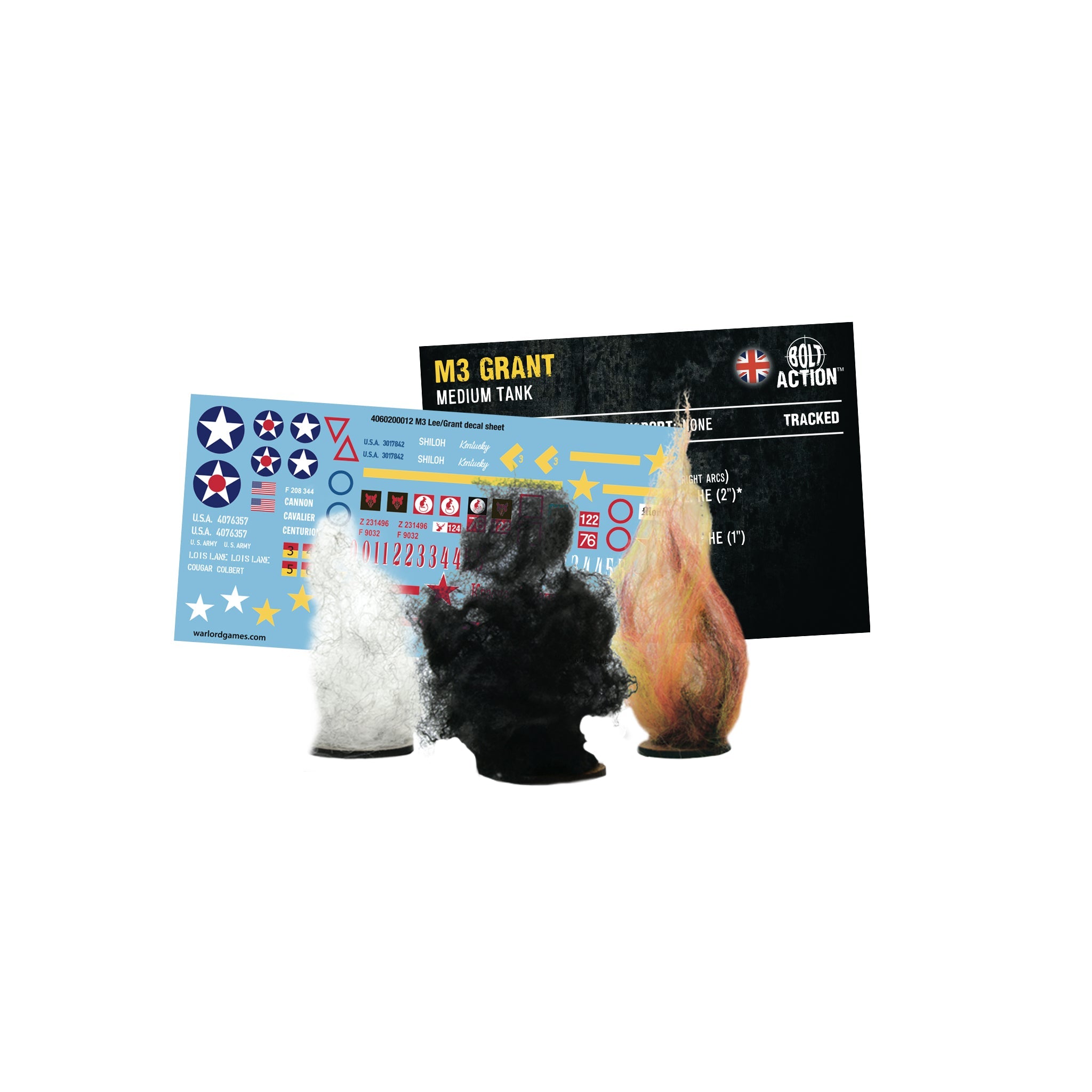 M3 Grant Medium Tank Decal Sheet And Bolt Action Decals, Stat Card And Markers