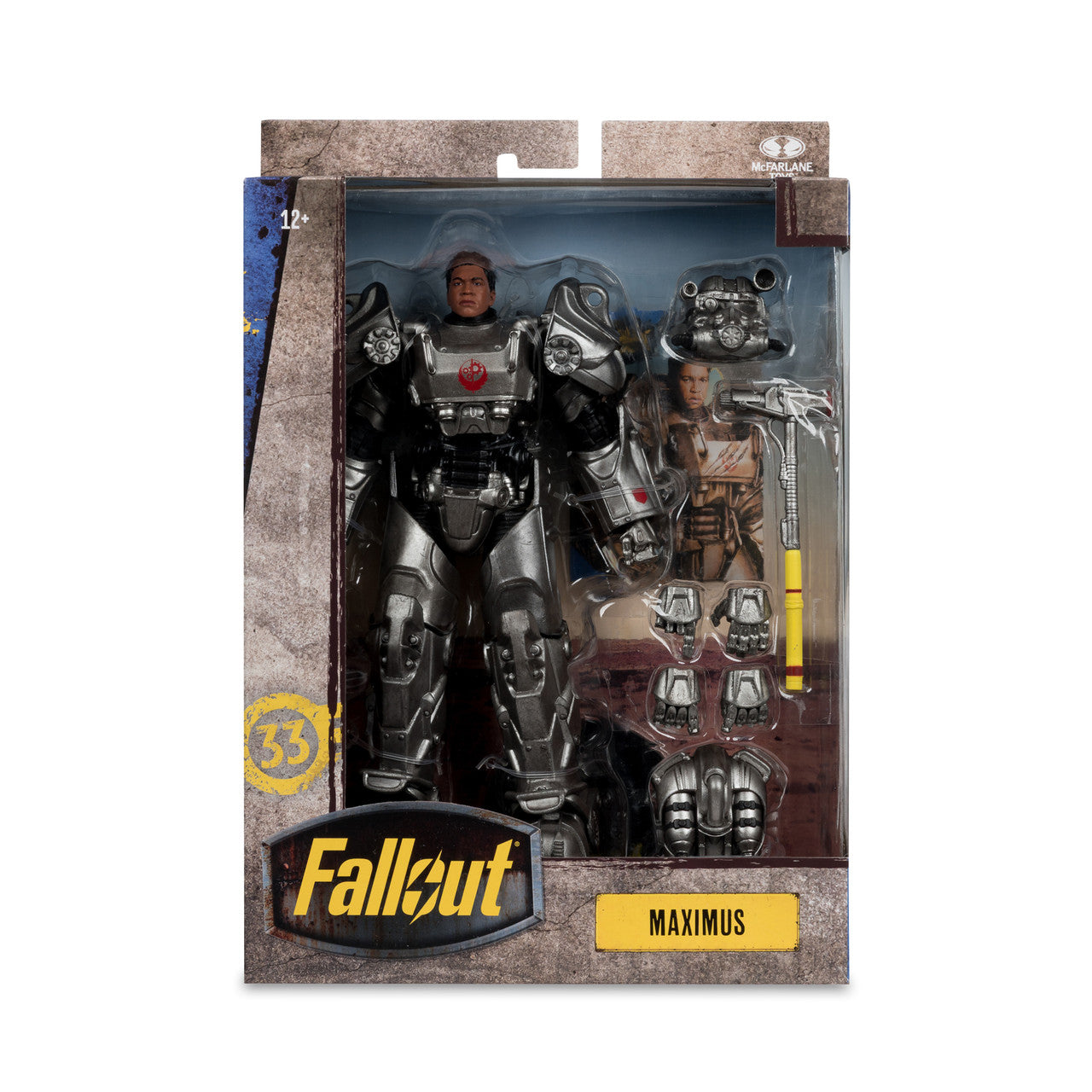 McFarlane Fallout Maximus deluxe window box packaging, 7.5x11x2.75 dimensions, archival quality inventory from Bellford Toys and Hobbies