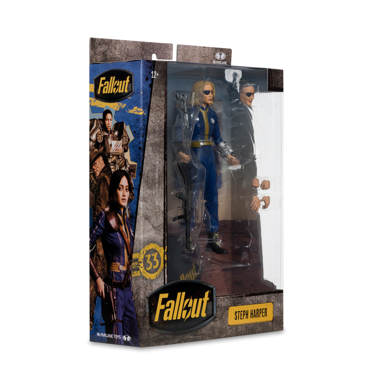 McFarlane Fallout Steph Harper deluxe window box packaging, 7.5x11x2.75 dimensions