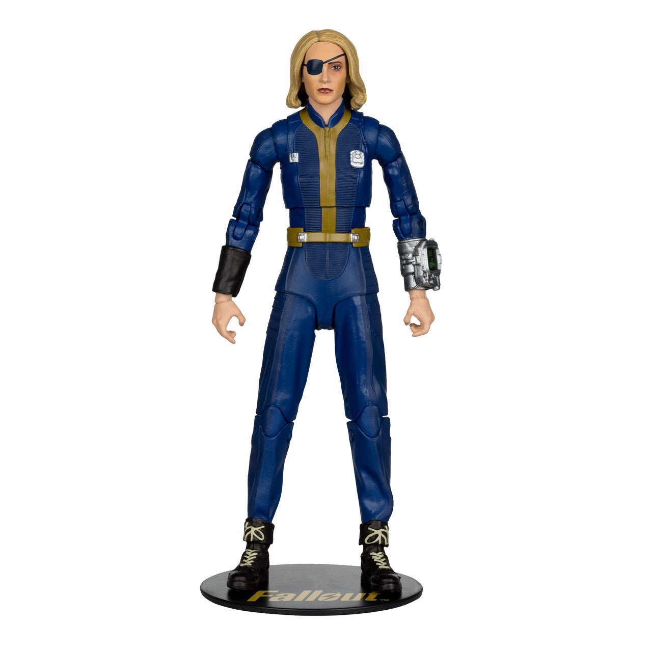 McFarlane Toys Steph Harper Fallout Season 2 action figure in Vault 33 jumpsuit with eyepatch, 7-inch scale Front View