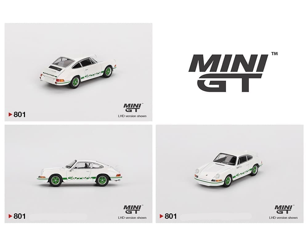 Mini GT Porsche 911 Carrera RS 2.7 White Green IMage Collection