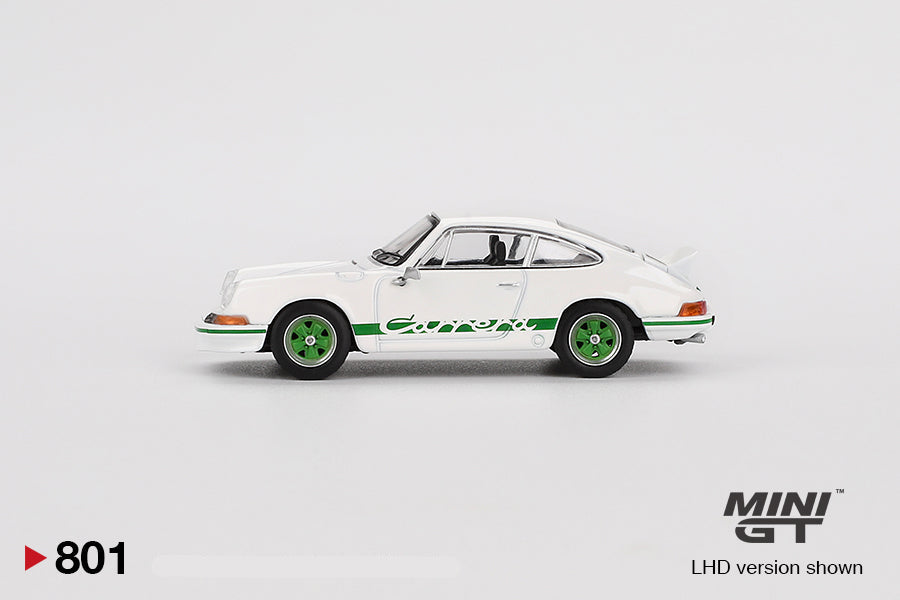 Porsche 911 Carrera RS 2.7 1/64 White Green Side Diecast View