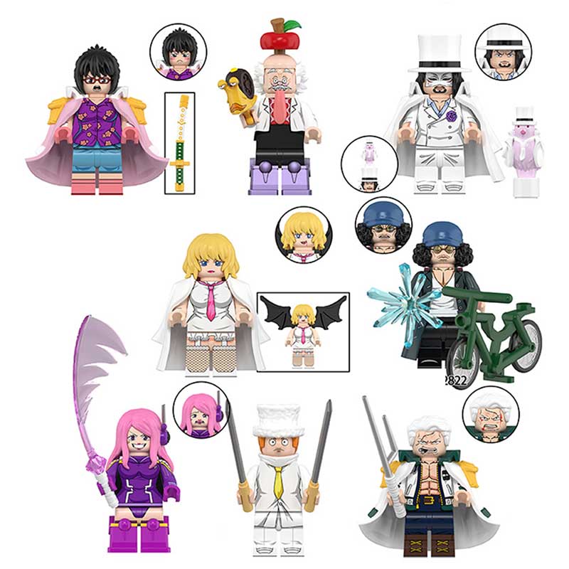 Minifigure Toys One Piece anime set 2 of 8 custom LEGO compatible minifigures featuring Gorosei Dragon and Benn Beckman. 