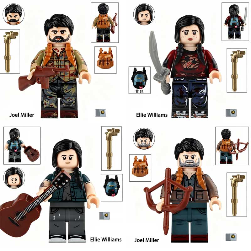 Minifigure Toys The Last of Us set of 4 custom LEGO compatible minifigures featuring Joel and Ellie from Part 1 and Part 2.