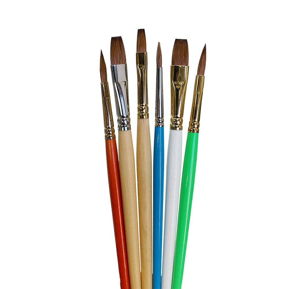 Trekell "Not Too Bad" Natural Hair 6-Pack Artist Brush Sets - For Oil and Watercolor Painting Close Up