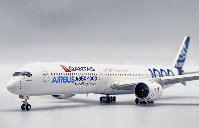 Airbus A350-1000 Airbus House / Qantas Livery (F-WMIL) Flaps Down, 1/400 Scale Diecast Model Left Front View Close Up
