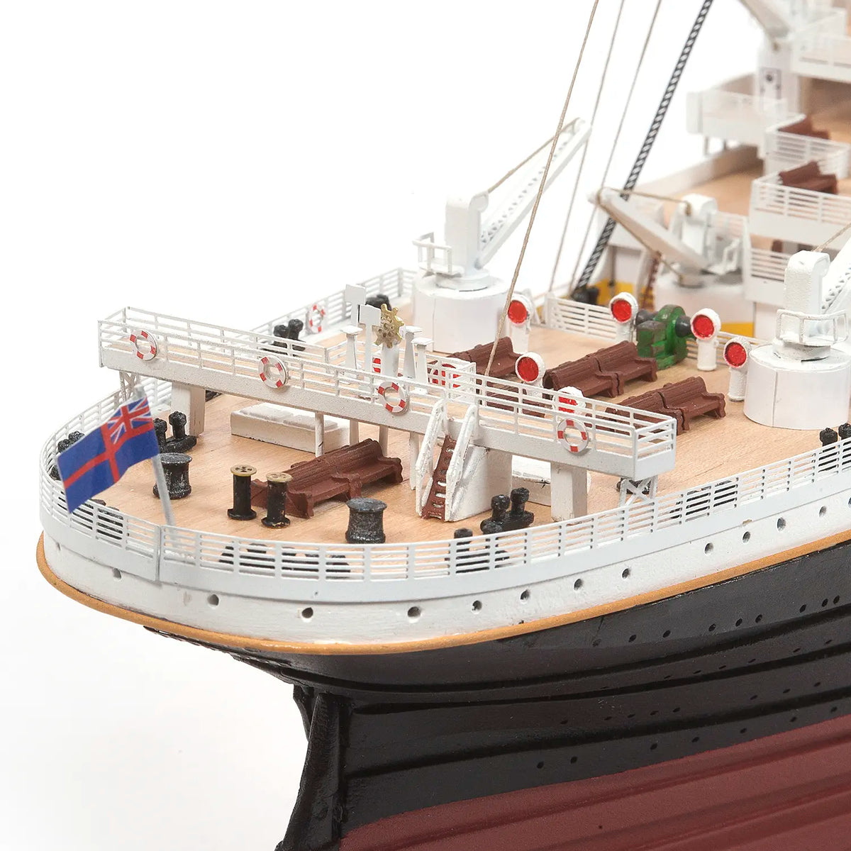 Close up of the stern poop deck with photo etched brass railings and docking bridge on the Occre Titanic 