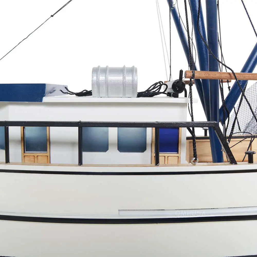 Old Modern Handicrafts Shrimp Boat wooden model port cabin closeup