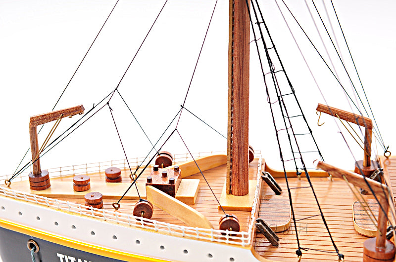 Bow Deck Closeup View of Old Modern Handicrafts RMS Titanic wooden model ship