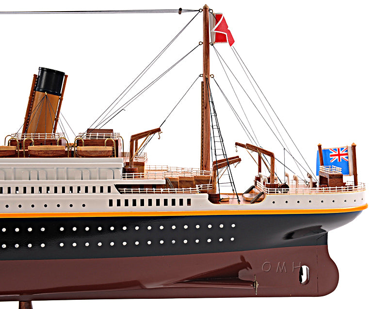 Aft Closeup Old Modern Handicrafts RMS Titanic Medium handcrafted wooden model ship with smokestacks