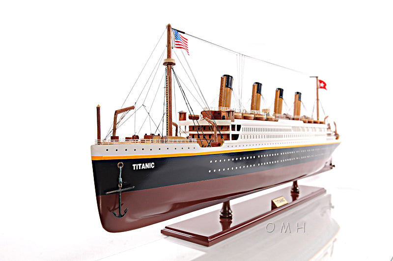 Old Modern Handicrafts RMS Titanic 32-inch wooden model ship port bow view with lifeboats and rigging
